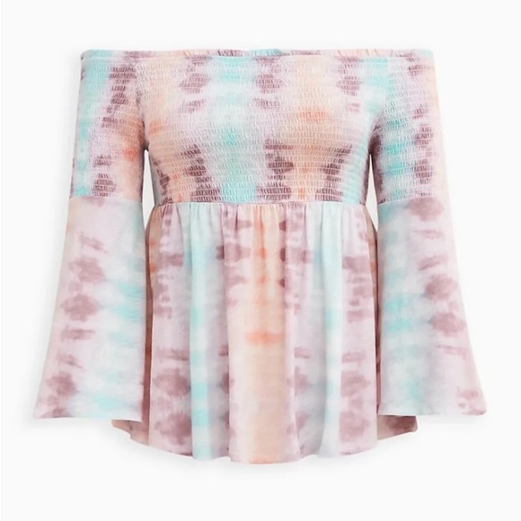 torrid Tops - Torrid Knit Off The Shoulder Bell Sleeve Multi Tie Dye Babydoll - Size 1x - NWT